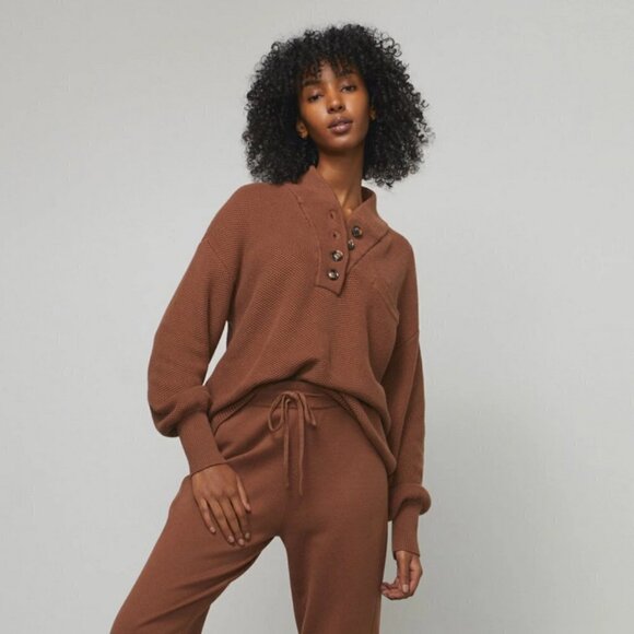 lunya Sweaters - 💕LUNYA💕 Cozy Cotton Silk Pocket Henley Pullover Sweater ~ Humble Brown M NWOT